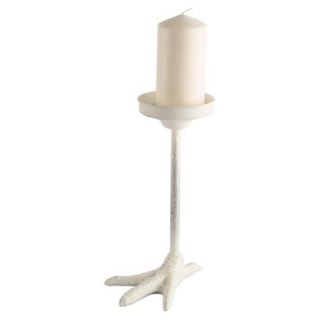 Daffy II Tall White Cast Iron Chicken Foot Table Candle Holder from Mercana - Luna Furniture