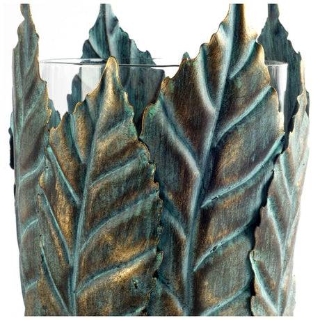 Pana I Small Green/Gold Metal Leaf Table Candle Holder from Mercana - Luna Furniture