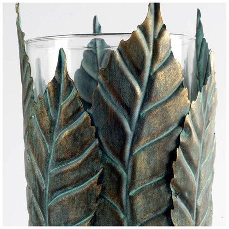 Pana II Large Green/Gold Metal Leaf Table Candle Holder from Mercana - Luna Furniture