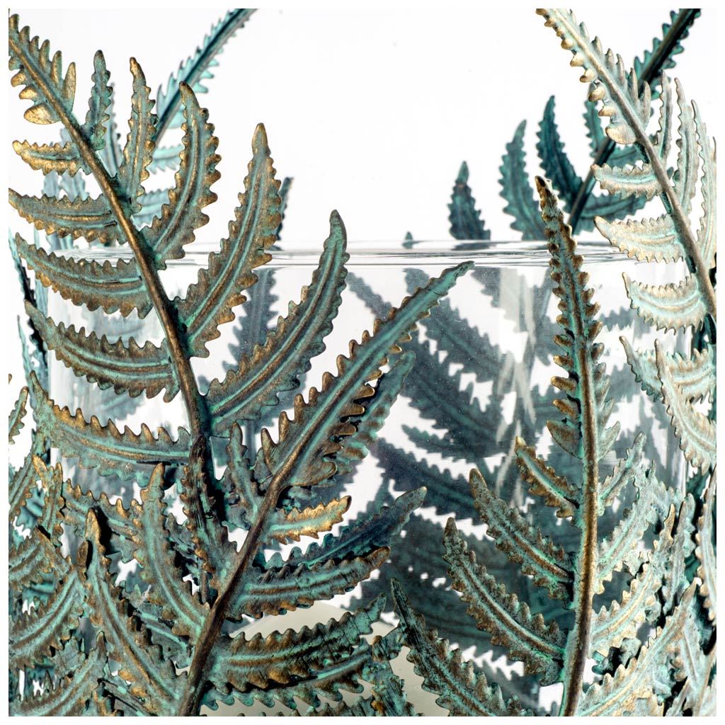 Palen II Large Green/Gold Metal Fern Leaf Table Candle Holder from Mercana - Luna Furniture