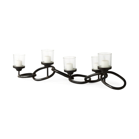 Quito Black Metal Chain-Link Five Candle Table Candle Holder from Mercana - Luna Furniture