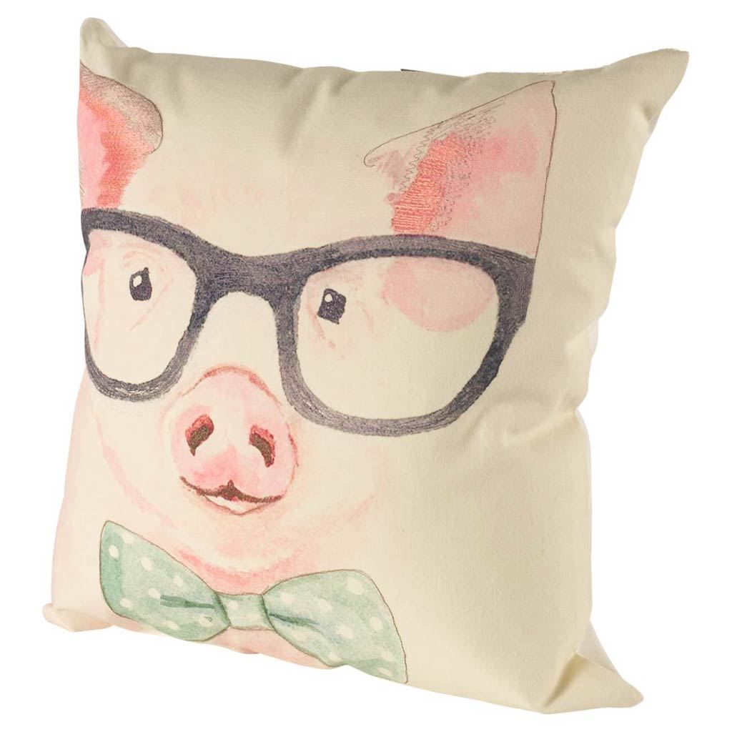 Gunther 18 x 18 Pink Pig with Glasses Decorative Pillow Cover from Mercana - Luna Furniture