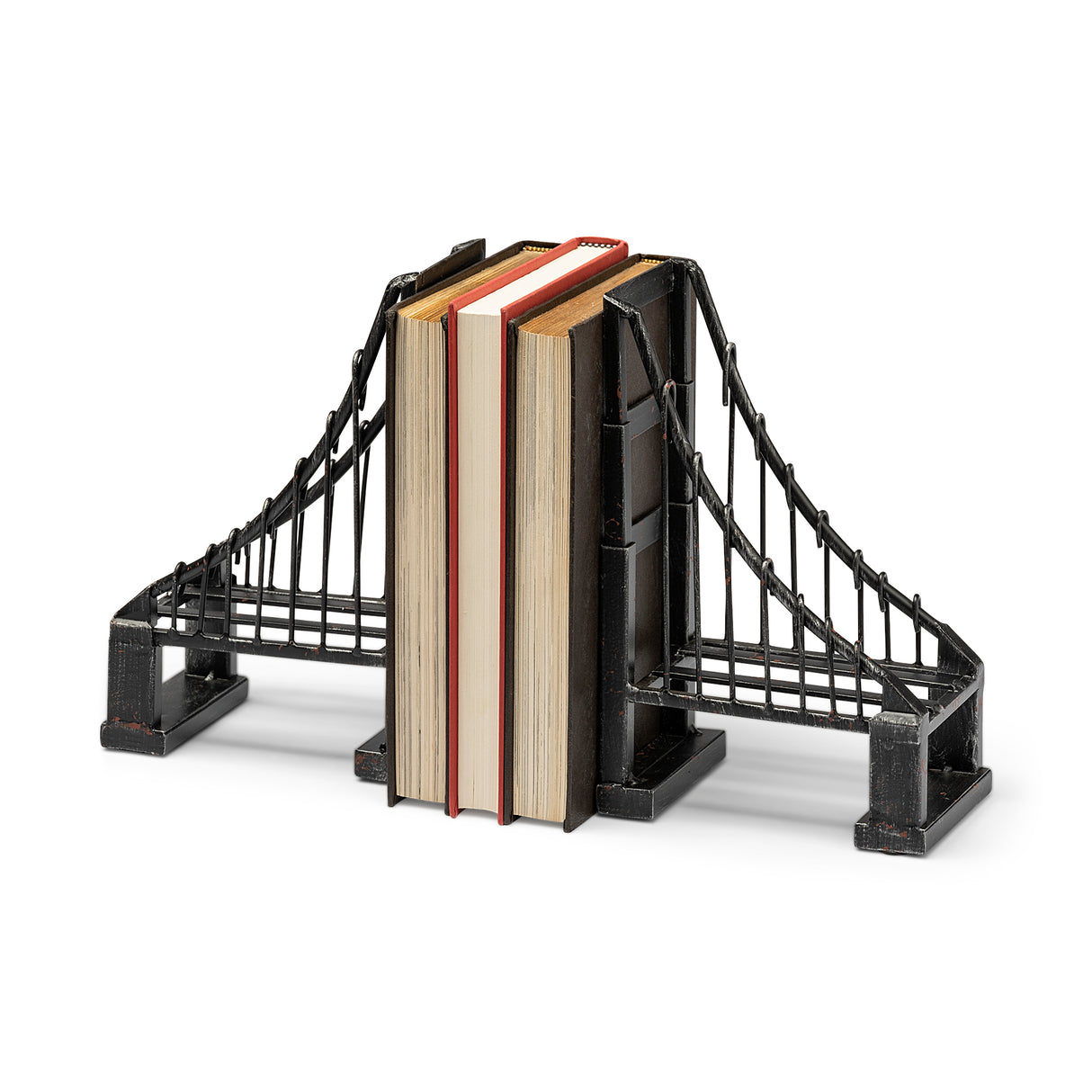 Suspension Set of 2 19L x 4W Brown Wrought Iron Suspension Bridge Bookends from Mercana - Luna Furniture