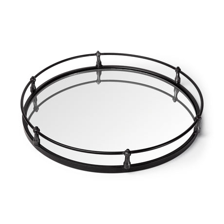Kimbel 24L x 24W Black Metal Mirrored Base Round Tray from Mercana - Luna Furniture