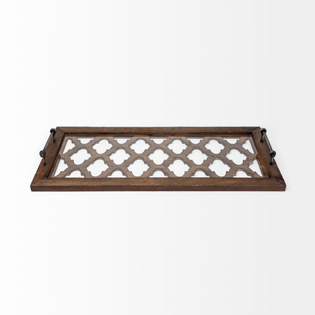 Stotonic 35L x 16W Brown Wood W Glass Top Rectangular Serving Tray from Mercana - Luna Furniture