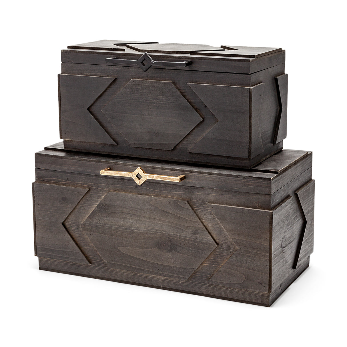 Cassia Set of 2 Brown Wooden Boxes from Mercana - Luna Furniture