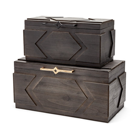 Cassia Set of 2 Brown Wooden Boxes from Mercana - Luna Furniture