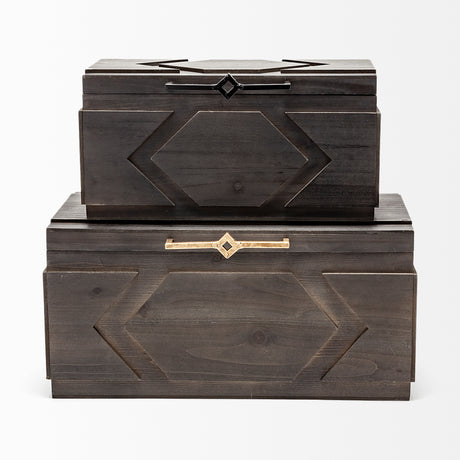 Cassia Set of 2 Brown Wooden Boxes from Mercana - Luna Furniture