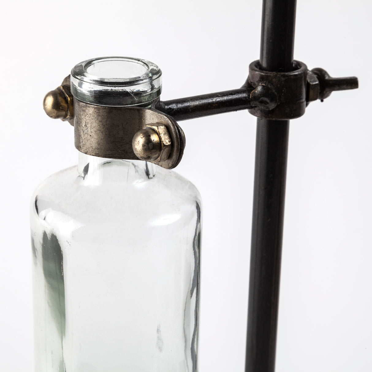 Jarvis Set of Five Dark Brown Metal and Glass Chemistry Inspired Bottles from Mercana - Luna Furniture