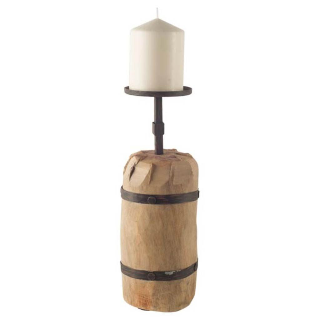 Edgeland I Short Brown Wood Metal Strap Candle Holder from Mercana - Luna Furniture