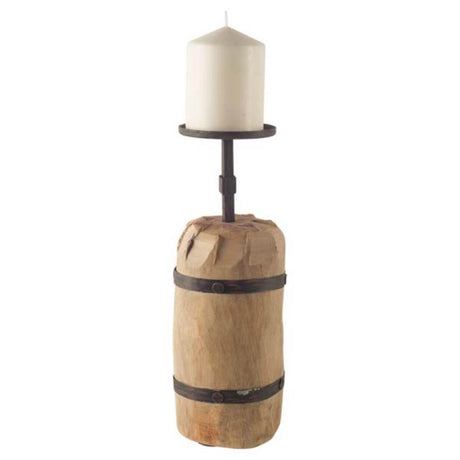 Edgeland I Short Brown Wood Metal Strap Candle Holder from Mercana - Luna Furniture