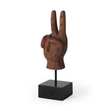 Pacem 4L x 4W Natural Wooden Carved Peace Sign Hand from Mercana - Luna Furniture