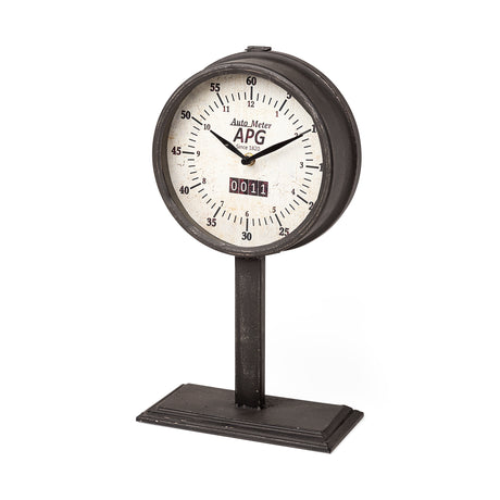 Attalack II Black Metal Round Face Table Clock from Mercana - Luna Furniture