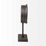 Attalack II Black Metal Round Face Table Clock from Mercana - Luna Furniture