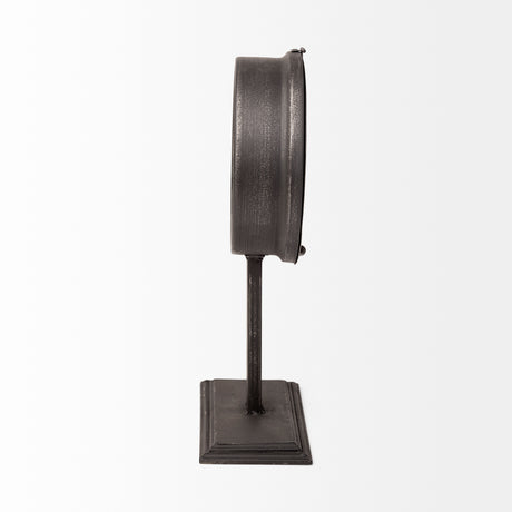 Attalack II Black Metal Round Face Table Clock from Mercana - Luna Furniture