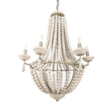 Phillum (29"x37") Silver Metal Chassis and White Wood Beaded Six Bulb Chandelier from Mercana - Luna Furniture