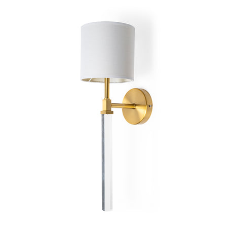 Santander II 6.5x22 Gold Metal and White Linen Shade Wall Sconce from Mercana - Luna Furniture
