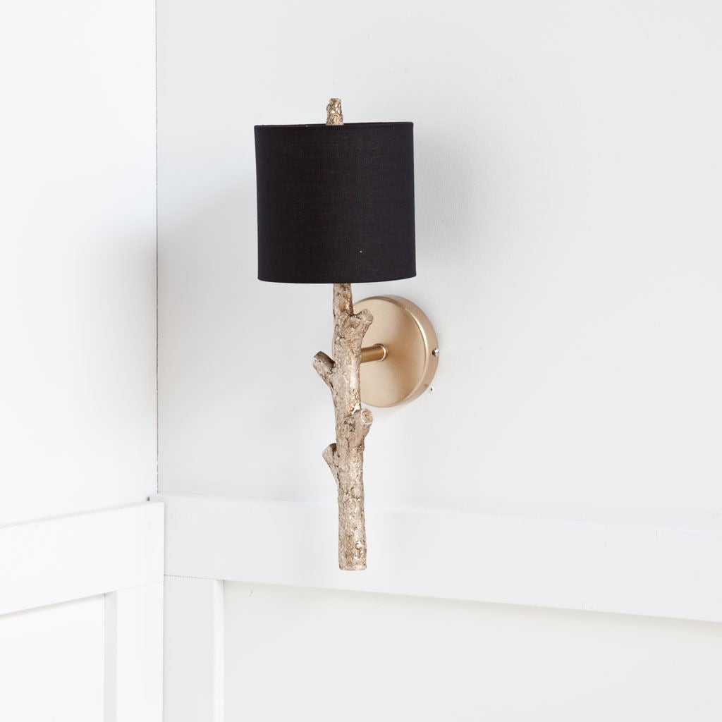 Sabinal II 7x18 Gold Resin Tree Branch Black Fabric Shade Wall Sconce from Mercana - Luna Furniture