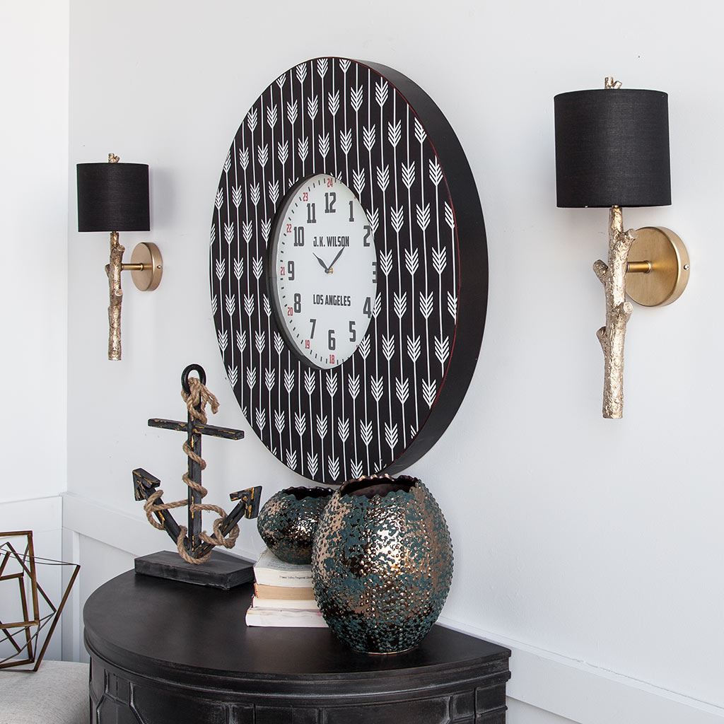 Sabinal II 7x18 Gold Resin Tree Branch Black Fabric Shade Wall Sconce from Mercana - Luna Furniture