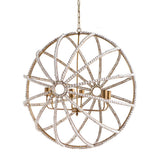 Ava White (34"D) Gold Metal and White Wood Beaded Six Bulb Chandelier from Mercana - Luna Furniture