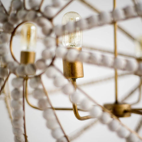 Ava White (34"D) Gold Metal and White Wood Beaded Six Bulb Chandelier from Mercana - Luna Furniture