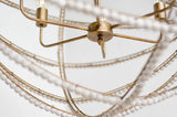 Ava White (34"D) Gold Metal and White Wood Beaded Six Bulb Chandelier from Mercana - Luna Furniture