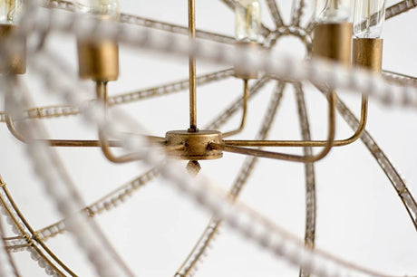 Ava White (34"D) Gold Metal and White Wood Beaded Six Bulb Chandelier from Mercana - Luna Furniture