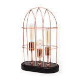 Sutton (19.3"H) Rose-Gold Metal Cylindrical Cage Three Bulb Table Lamp from Mercana - Luna Furniture