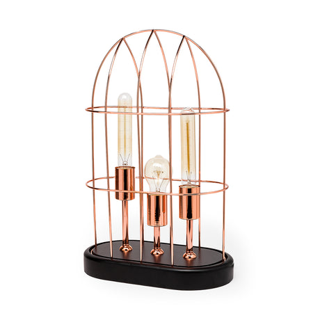 Sutton (19.3"H) Rose-Gold Metal Cylindrical Cage Three Bulb Table Lamp from Mercana - Luna Furniture