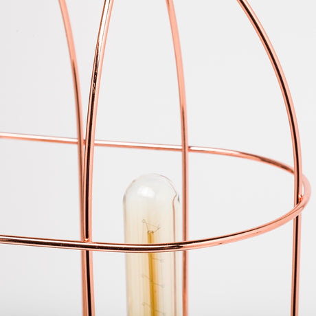Sutton (19.3"H) Rose-Gold Metal Cylindrical Cage Three Bulb Table Lamp from Mercana - Luna Furniture