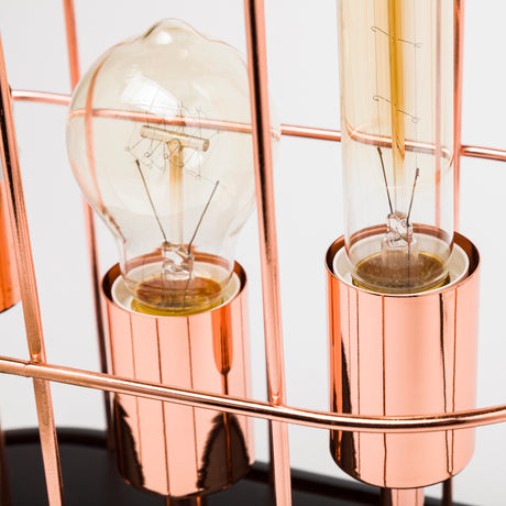 Sutton (19.3"H) Rose-Gold Metal Cylindrical Cage Three Bulb Table Lamp from Mercana - Luna Furniture