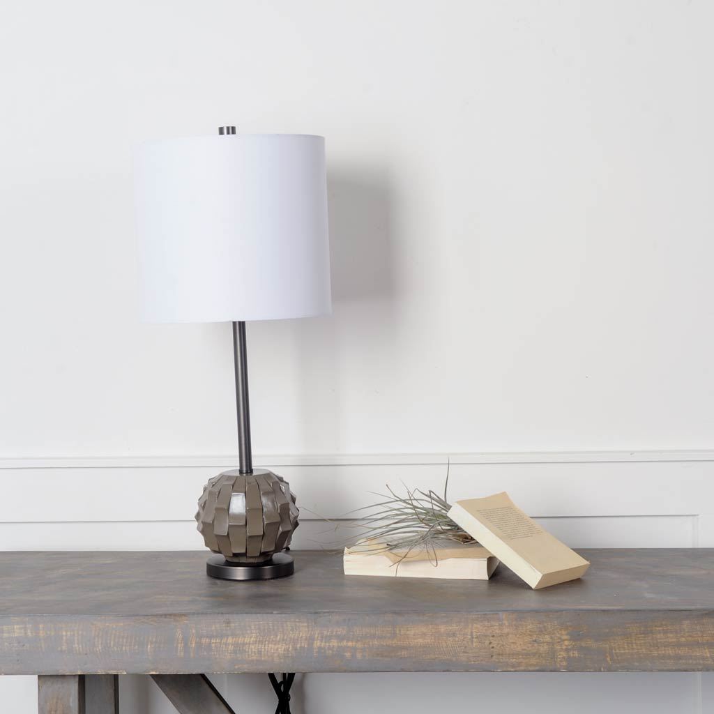 Brant I 25" Brown Resin Base White Shade Table Lamp from Mercana - Luna Furniture