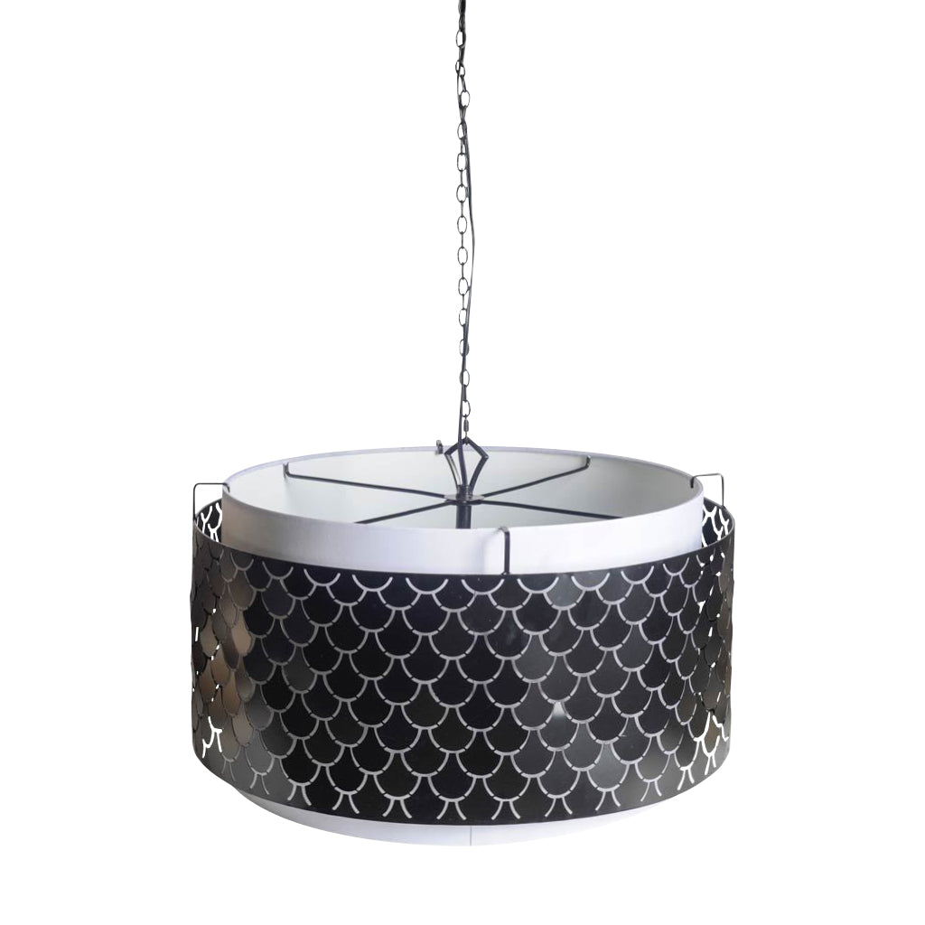 Brasseur I (26"x15") Charcoal Black Metal Fish Scale Three Bulb Chandelier from Mercana - Luna Furniture