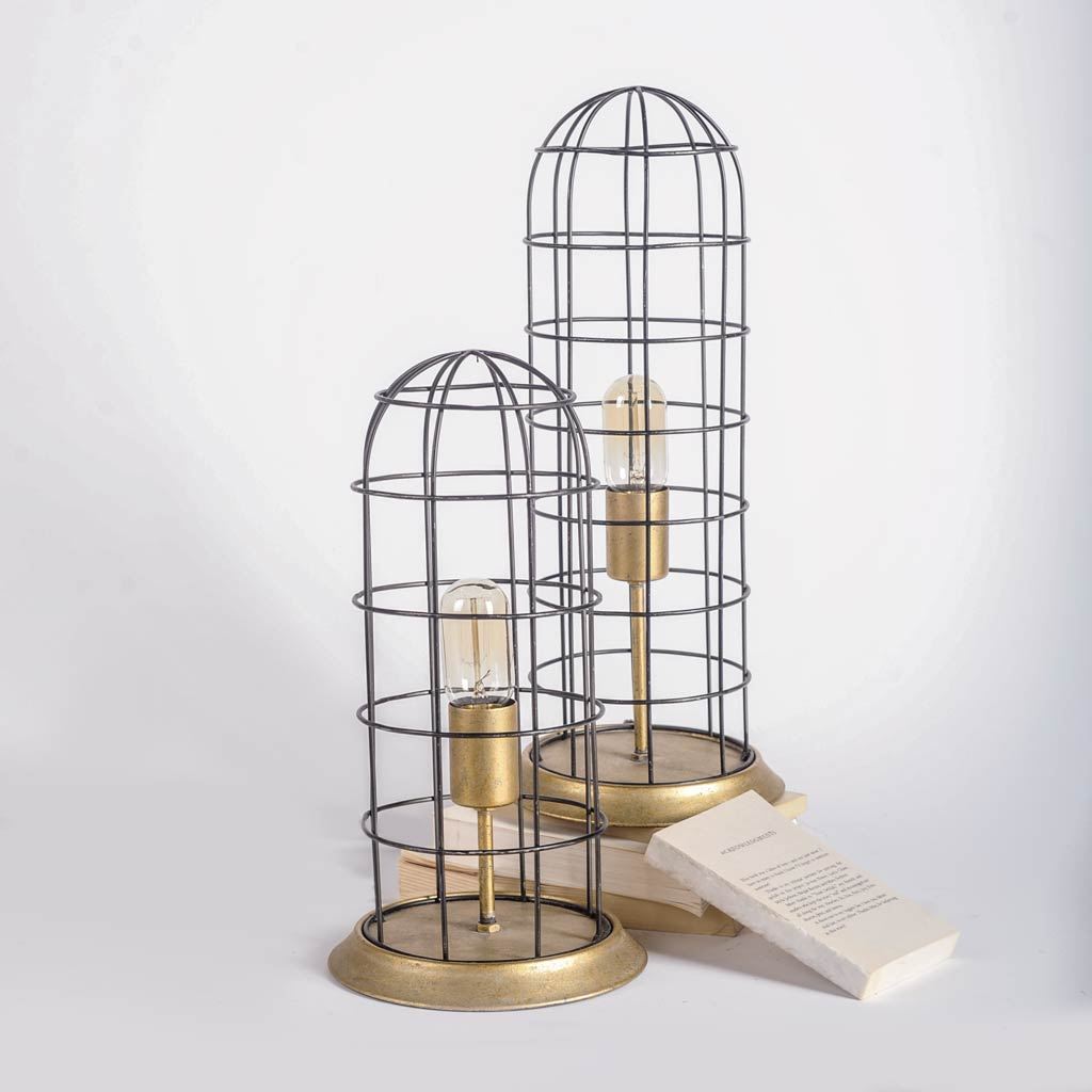 Carkner I (38"H) Gun-Metal Grey Cylindrical Metal Cage Table Lamp from Mercana - Luna Furniture