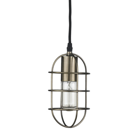 Hines I 4x8 Antiqued-Brass Metal Cage Pendant Light from Mercana - Luna Furniture