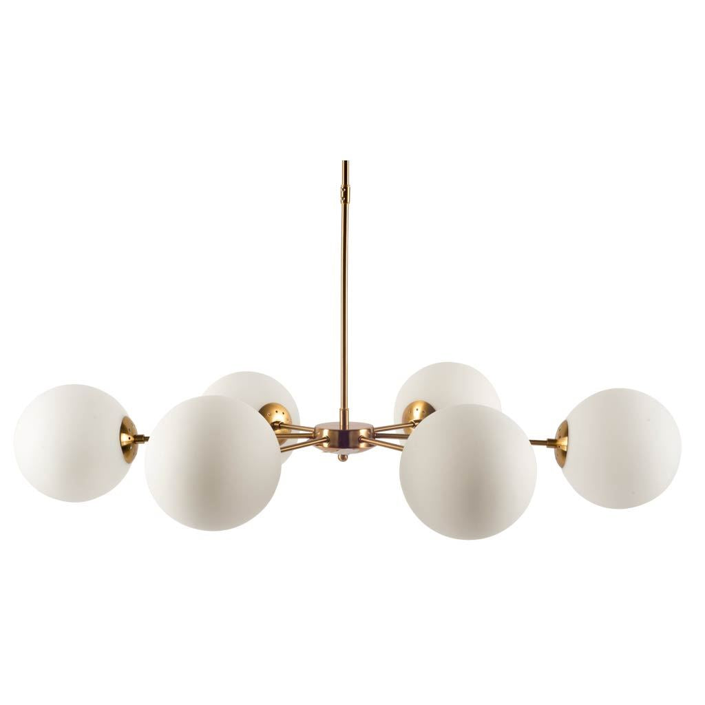 Lahey (28.3"Lx 44"Wx21"H) Gold Multi-Arm w/ Frosted Glass Globe Six Bulb Chandelier from Mercana - Luna Furniture