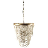 Pendra (26"x23") Gold Metal Whitewashed Wooden Bead Three Bulb Chandelier from Mercana - Luna Furniture
