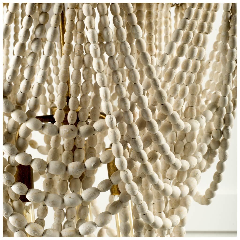 Pendra (26"x23") Gold Metal Whitewashed Wooden Bead Three Bulb Chandelier from Mercana - Luna Furniture
