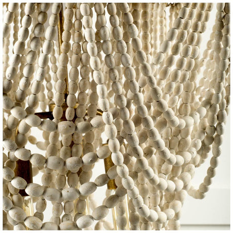 Pendra (26"x23") Gold Metal Whitewashed Wooden Bead Three Bulb Chandelier from Mercana - Luna Furniture