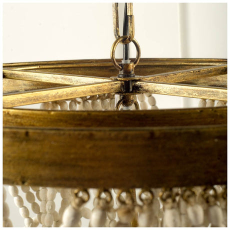 Pendra (26"x23") Gold Metal Whitewashed Wooden Bead Three Bulb Chandelier from Mercana - Luna Furniture