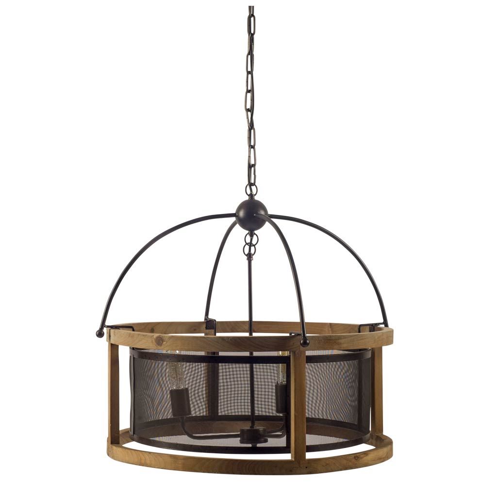 Penhill (25"x24") Black and Wooden Three Bulb Chandelier from Mercana - Luna Furniture