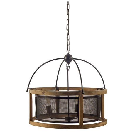 Penhill (25"x24") Black and Wooden Three Bulb Chandelier from Mercana - Luna Furniture