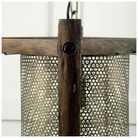 Keppler 16L x 16W x 18.3H Perforated Metal and Wood Pendant Light from Mercana - Luna Furniture