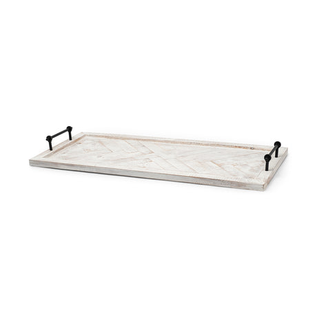 Alfred 35L x 16W Natural Wooden Herringbone Rectangular Tray from Mercana - Luna Furniture