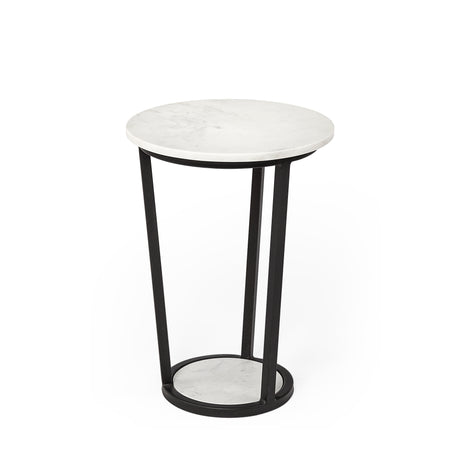 Bombola I (Small) 15L x 15W White Round Marble Top W/Black Metal Frame Accent Table from Mercana - Luna Furniture