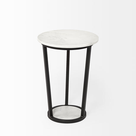 Bombola I (Small) 15L x 15W White Round Marble Top W/Black Metal Frame Accent Table from Mercana - Luna Furniture