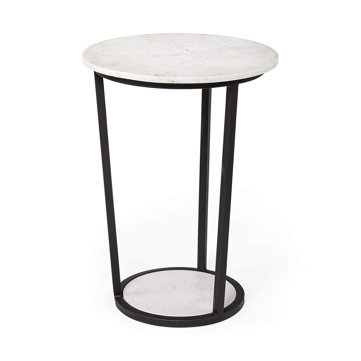 Bombola II (Large) 18L x 18W White Round Marble Top W/Black Metal Frame Accent Table from Mercana - Luna Furniture