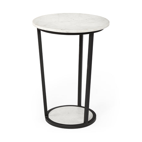 Bombola II (Large) 18L x 18W White Round Marble Top W/Black Metal Frame Accent Table from Mercana - Luna Furniture