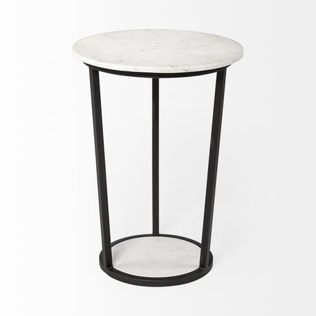 Bombola II (Large) 18L x 18W White Round Marble Top W/Black Metal Frame Accent Table from Mercana - Luna Furniture
