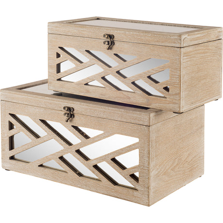 Tiffany (Set of 2) Off-White Wooden W/ Mirror Inlay Chevron Boxes from Mercana - Luna Furniture